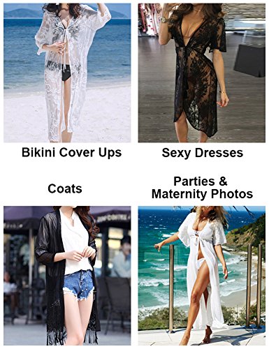cunlin Women Sexy See Through Lace Gown Kimono Cover Up Sleepwear Set Plus Size Dress Maternity Pregnant Robe White XL