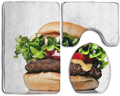 Novel Cheeseburger Prints 3 Piece Non-Slip Bathroom Rugs Set Living Room Anti-skid Pads Bath Mat + Contour + Toilet Lid Cover