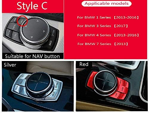MAVMAX For BMW F30 F34 F10 F20 F25 F26 F48 F07 x1 x3 x5 x6 1/2/3/4/5/6/7 Series Car Multimedia Button Cover Knob Frame Decoration Trim(styleC silver)