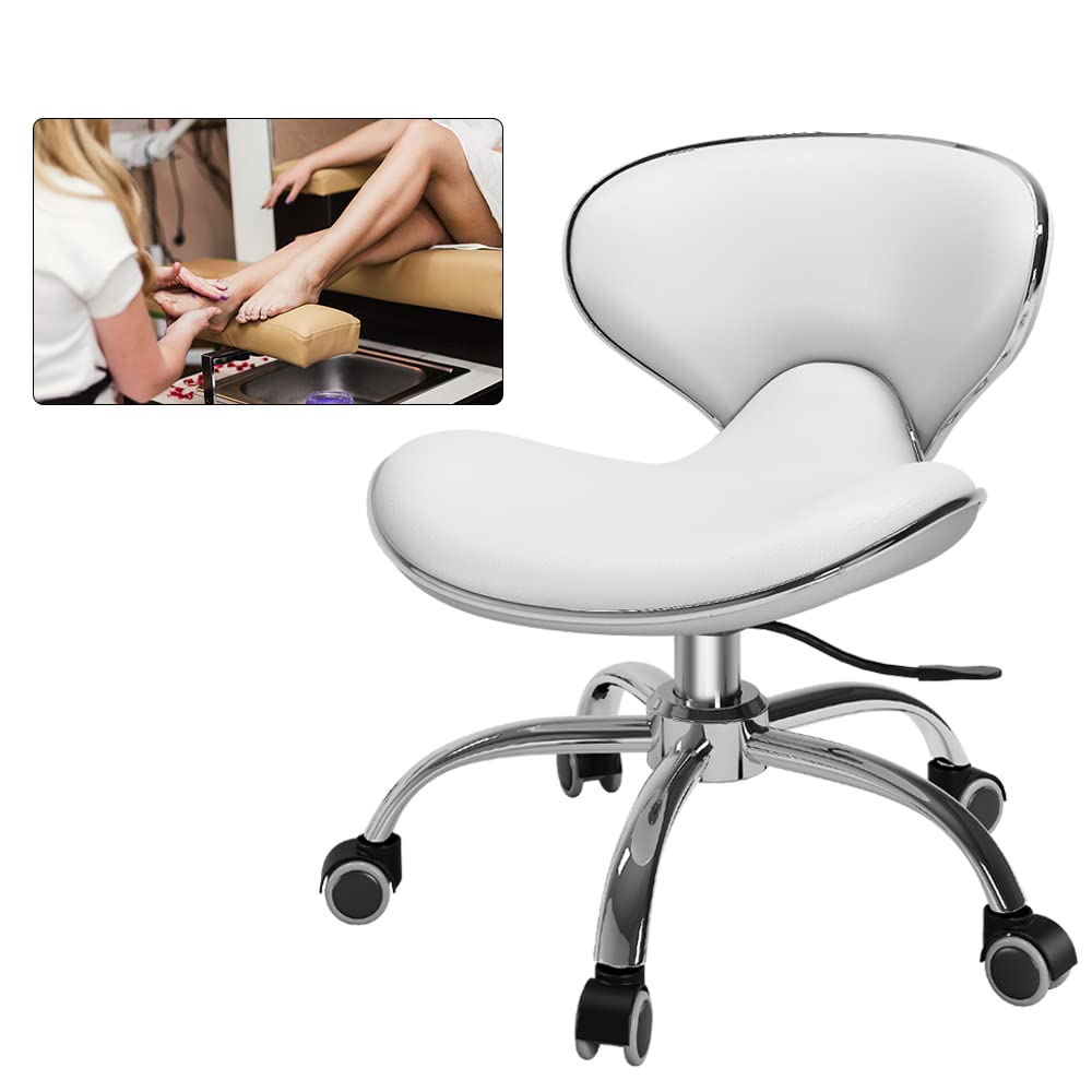Photo 1 of Pedicure Chair for Nail Tech,Adjustable Height, Hourglass Type Ergonomic Back Support Rolling Swivel Stool,Pedicure Stool for Feet Perfect for Massage and Salon Office Facial Spa Medical Tatoo(White)