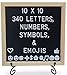 Felt Letter Board with Letters - 10 x10 inches, 340 Characters Including Emojis, Huge Bag and Black Iron Stand, Black Felt Changeable Message Board Sign with Wood Frame by Life-Glo