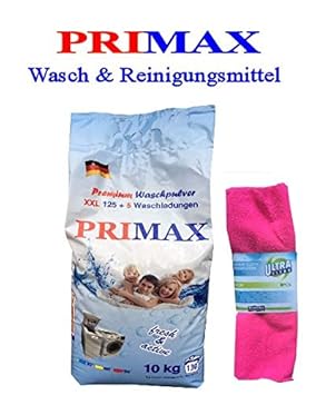 10 kg Primax Waschpulver Waschmittel Vollwaschmittel mit bunten Speckels + 1 Microfasertuch