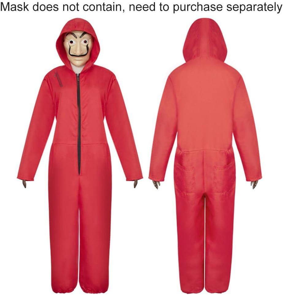 Joowand Cosplay La Casa De Papel Costume Hoodie Unisex Adult Costume For Combinations La Casa De Papel Red Jumpsuit + Mask Costume/Halloween Costume/Party Dress Up