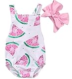 Baby Girls Watermelons Print Backless Ruffle Bodysuit with Headband (100(18-24M), Pink)