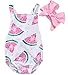Canis Newborn Baby Girls Ruffle Watermelon Pineapple Lemon Fruit Print Backless Romper with Headband (6-12M, Pink Watermelon)