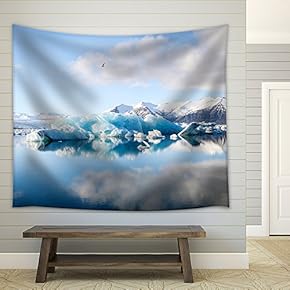 Glacier and Calm Water Surface - Fabric Wall Tapestry Home Decor - 51x60 inches