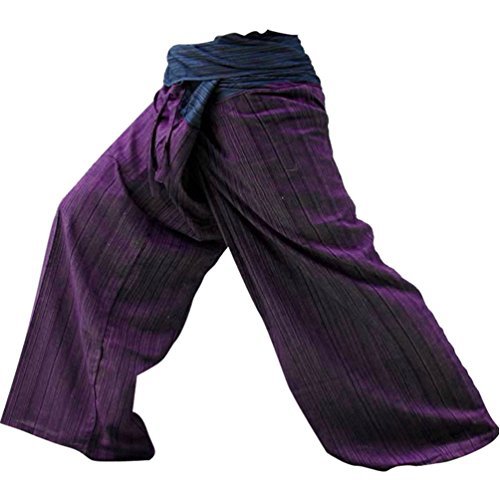 2 Tone Thai Fisherman Pants Yoga Trousers Free Size Cotton, Blue/Purple, Free Size