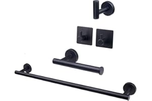 TocTen 5 PCS Bathroom Hardware Set SUS304 Stainless Steel-Towel Rack Set Include Lengthen Hand Towel Bar+Toilet Paper Holder+3 Robe Towel Hooks Bathroom Accessories Towel Bar Set(Matte Black,16IN)