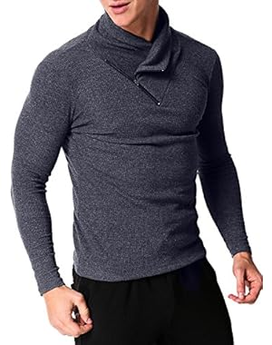 Men's Long Sleeve T Shirt Button Henley Tee Pullovers Hoodie Casual Sweatshirt Slim Fit Turtleneck Tops