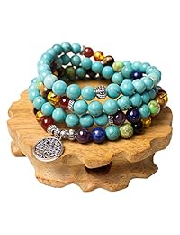 Joyería, 0.315 in turquesa curación 108 Rosario oración Mala cuentas árbol de la vida 7 Chakra pulsera collar