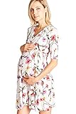 LaClef Flower Print V-Neck 3/4 Sleeve Baby Shower Front Tie Wrap Maternity Dress