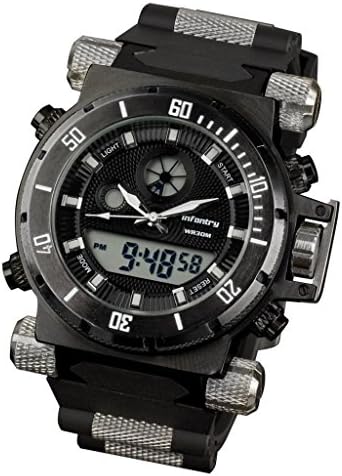 NIGHT VISION INFANTRY MENS SPORT ARMY DUAL QUARTZ WRIST WATCH BLACK CHRONO GIFT-Black case