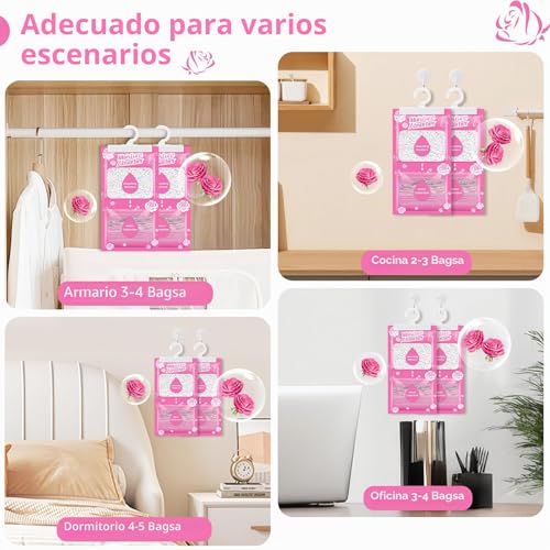 Boadw 10 x 230g Hanging Dehumidifier with Fragrance, Moisture Absorbing Closet for Basements, Bedrooms, Bathrooms, Anti-Moisture, Anti-Mildew, Deodorizing Deodorizing Bag - Rose Scent