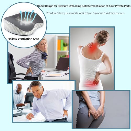 TERRIFI Donut Pillow Hemorrhoid Tailbone Cushion - Gel Seat Cushion for Long Sitting, Office Chair Cushion to Relieve Sciatica, Hemorrhoid Pillow Cushion for Tailbone Pain