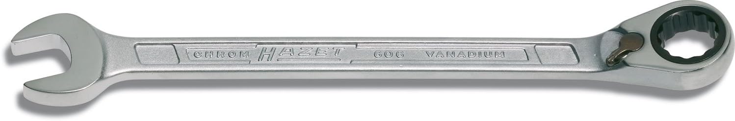 HAZET 606-11 168.6 mm 12-Point Traction Profile Ratcheting Combination Wrench - Chrome-Plated, 11 mm