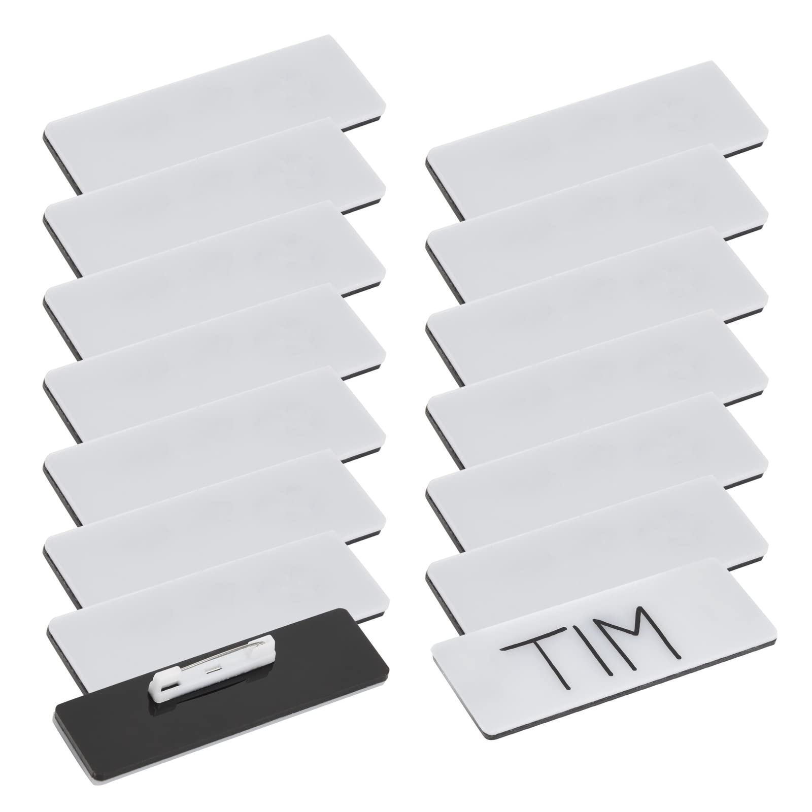 Photo 1 of Juvale 15-Pack Blank Name Tag Pin Badges, White Blank Name Tags for Employee ID Badges, Custom Personnel Labels for Retail Stores, Restaurants, and Offices (3x1in)