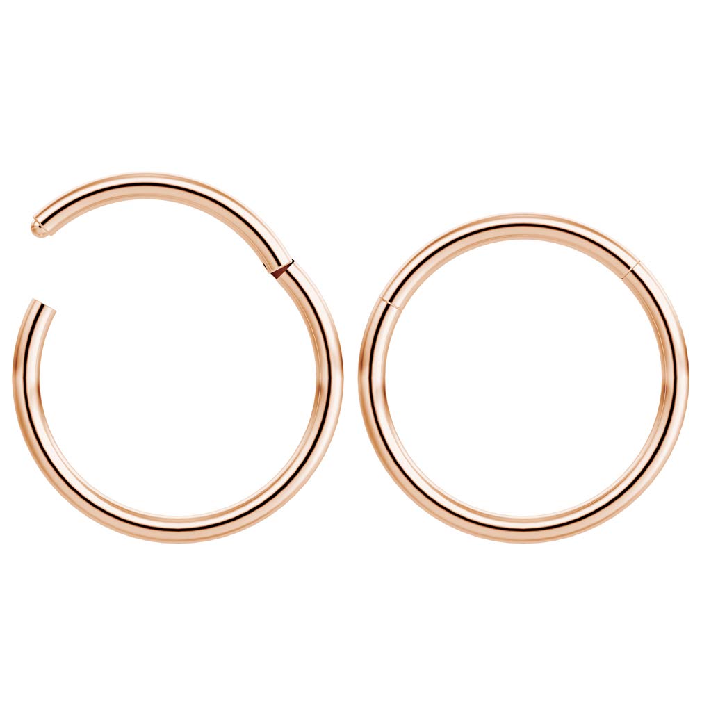Bling Piercing 2pc 1.2mm 16g Hinged Clicker Captive Bead Ring Rose Gold 12mm Helix Earring Nose Hoop Rook Cartilage Tragus Lip Septum Forward Eyebrow Ear Lobe Nostril Rings Seamless Surgical Steel