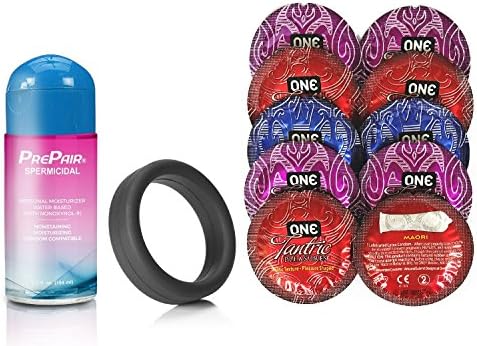 ForPlay PrePair Spermicidal 3.5 Oz Waterbased Lube with Tantus Super Soft Silicone C-Ring Black and Free Condoms