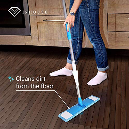 Dust Mop with Enhanced Holding Mechanism & Stainless Steel Telescopic Handle-for Wet & Dry Hardwood Wood Laminate & Tile Floor Cleaner Set with 2 Microfiber Mop Washable Pads & Brush Cleaner.