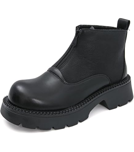 Men\'s Leather Chunky Platform Heel Stretch Chelsea Boots Wide Toe Slip On Lug Amazon.com | Men main image 3