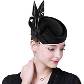 HIMESPORT Wool Felt Fascinators Hats Women Ladies Wedding Cocktail Tea Party Church Derby Cap Pillbox Hat with Feather