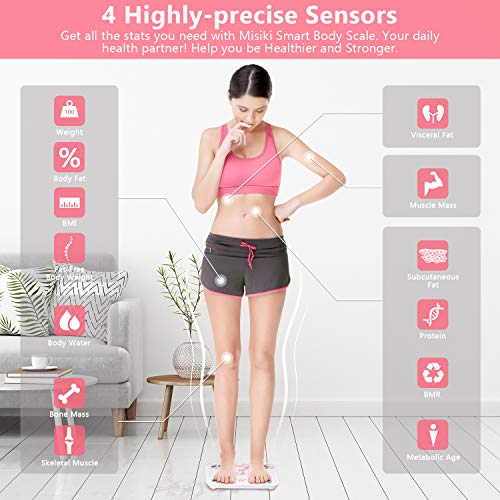 Bluetooth Body Fat Scale, Misiki Smart BMI Scale Wireless Digital Bathroom Weight Scale with iOS, Android APP, Unlimited Users, Auto Recognition Body Composition Analyzer for Fat, BMI, BMR, Muscle Mas