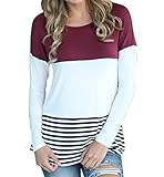 A Aura Women Round Neck Long Sleeves Color Blocked Lace Back T-Shirts