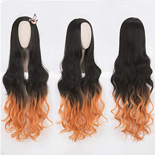 Kamado Nezuko Wigs Cosplay Wig Set Role Playing Yellow Brown Hair Halloween Decor (KN)