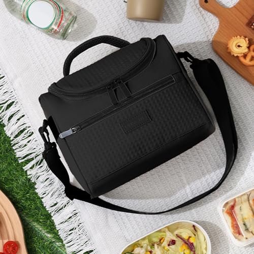 Lonchera Térmica Impermeable con correa - Bolsa de Almuerzo Aislante con Capacidad Grande, Antifugas y Fácil de Limpiar Hielera Portátil Unisex para Trabajo/Picnic/Viajes (Negro)