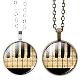 Girls Unique Practice Piano Pattern Glass Cabochon Pendant Necklace Costume Accessories 2 Pieces