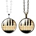 Girls Unique Practice Piano Pattern Glass Cabochon Pendant Necklace Costume Accessories 2 Pieces