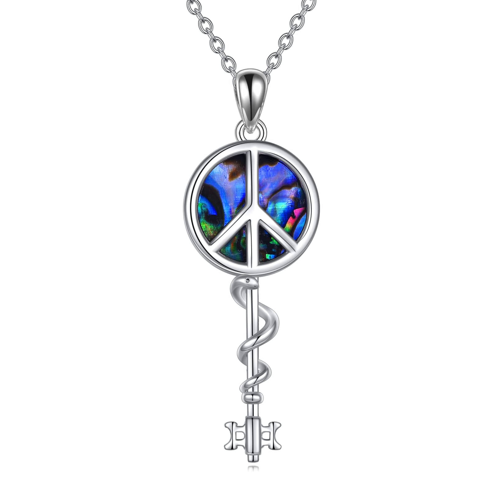 YAFEINI Sterling Silver Peace Sign Necklace Snake KeyNecklace Peace Symbol Gifts for Women Jewelry