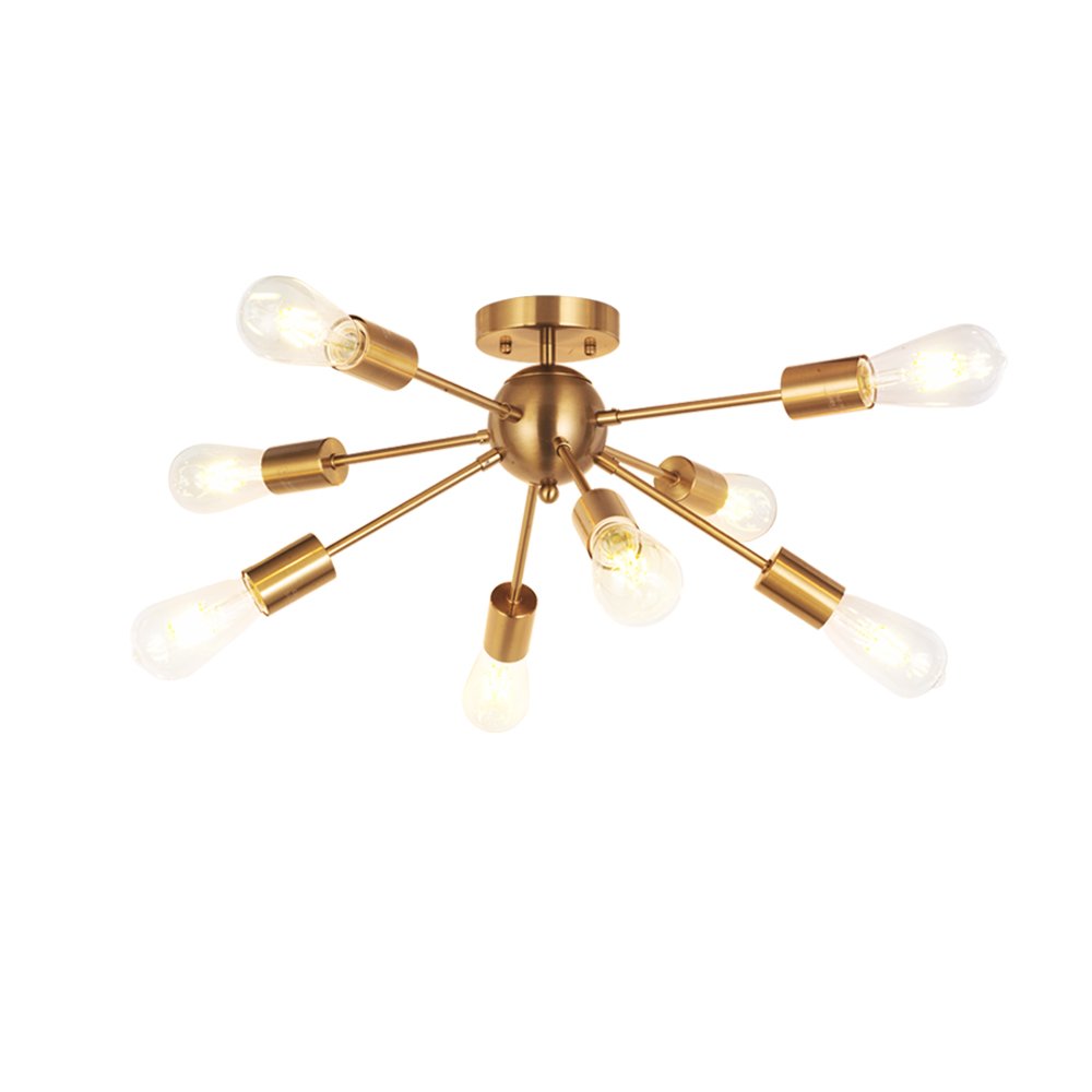 MELUCEE 8-Light Modern Sputnik Chandelier Brushed Brass Semi Flush Mount Ceiling Light Industrial Pendant Lighting Fixtures for Dining Room Bedroom Kitchen Living Room and Hallway