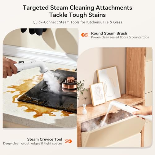 Uwant Y100 Steam 3-in-1 Carpet Spot Cleaner, 18Kpa 1750W 100℃ Steam/65℃ Hot/Cold Modes, Handheld Upholstery Cleaner Machine for Spills/Pet Messes/Sofa/Car/Stairs, Self-Cleaning Function Dual 1.2L Tank