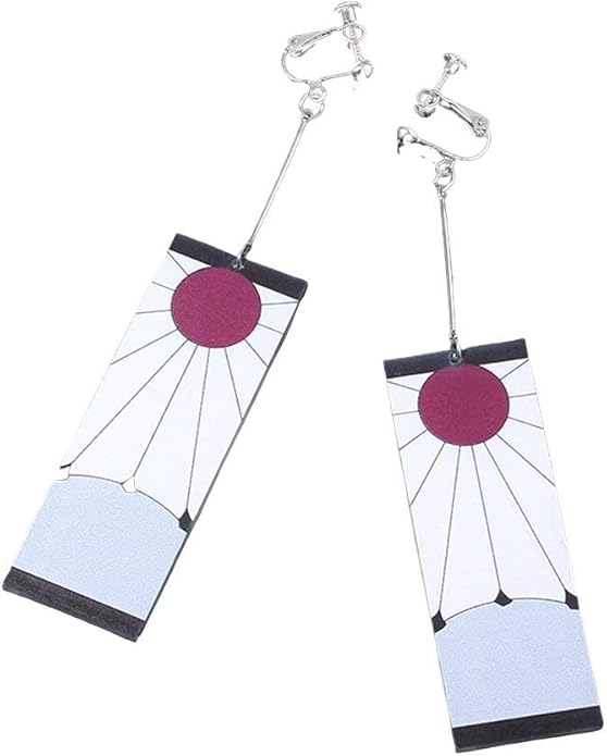 Demon Slayer Tanjiro Earrings Clip on Hanafuda Earrings