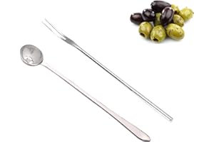 Long Handle Olive Spoon and Pickle Fork Jars Serving Spoon and Fork Set,Stainless Steel Food Picker for Pickle Cucumber Arugu