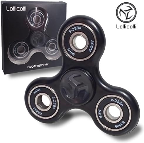 New Tri FIDGET SPINNER TOY High Speed Premium Quality Ceramic bearing - Relieves ADD ADHD Anxiety and Stress for Kids and Adults by Lollicolli - Black