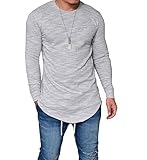 Karlywindow Men's Casual Solid Long Sleeve Hipster Hip Pop SWAG Curved Hem T-Shirt