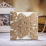 WISHMADE 50 Count Elegant Laser Cut Wedding Invitations Cards Kits Gold Champagne White Printbable Paper with Envelopes Sets
