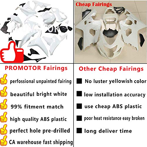 PROMOTOR Injection Fairing Kit ABS Plastic Motorcycle Bodywork for 2005 Yamaha YZFR6 (Unpainted)