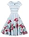 Wellwits Women's Notched Flamingo Stripes Cap Sleeves Vintage Party Dress