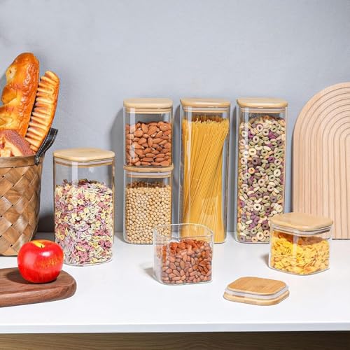 Beauenty Minimalist Square Glass Storage Containers with Lids, 12 Piece, 750ML, Pantry Organizers and Storage, Cereals, Cookies, Snacks, Nuts, Oats, Candy, Bath Salts, Spices, Sugar, Coffee