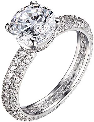 3Ct 14k White Gold Enhanced Diamond(VS) Engagement Rings for Women Wedding Anniversary (D Color, VVS1 Clarity) - All Sizes Available, Size - 7.5