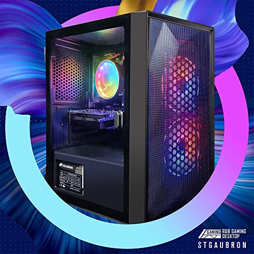 STGAubron Prebuilt Gaming PC Desktop, Radeon RX 550 4G GDDR5, Intel Core i5 up to 3.7GHz, 16G RAM, 512G SSD, WiFi, BT 5.0, RGB Fan x2, Windows 11 Home