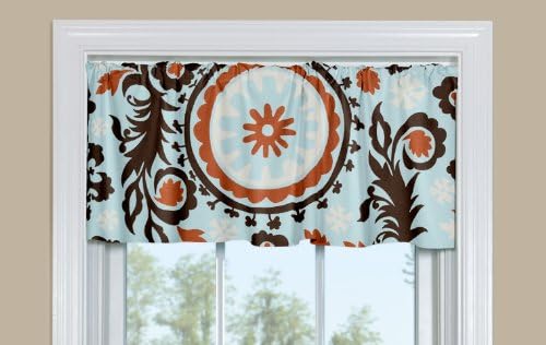 Suzani Village Blue/Natural Kitchen Window Valance - 50inch w x 14inch l