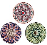 Ceramic Stone Mandala Style Absorbent Coasters For Drinks | 6 Pack with 3 Unique COLORFUL Designs | Cork Base Scratch Protection for your Drink | Indoor and Outdoor | 4.3 inch BRAND NEW