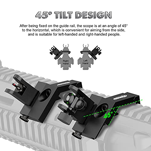 thumbnail image 2 of HWZ 45 Degree Flip Up Offset Iron Sights - Red/Green Fiber Optics, Picatinny Rail Compatible 2 of 13