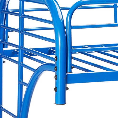 Major-Q Sh4509bl Navy Blue Modern Metal Tube Supported Twin Futon Bunk Bed with Built-in Ladders & Full Length Guard Rails