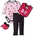 BON BEBE Baby Girls' 4 Piece Pant Set with Booties and Bib Bodysuit, Pink Butterfly, 0-3 Months