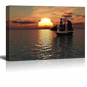 Canvas Prints Wall Art - an Old Merchant Ship Out at Sea at Sunset. | Modern Wall Decor/Home Decoration Stretched Gallery Canvas Wrap Giclee Print. Ready to Hang - 12" x 18"